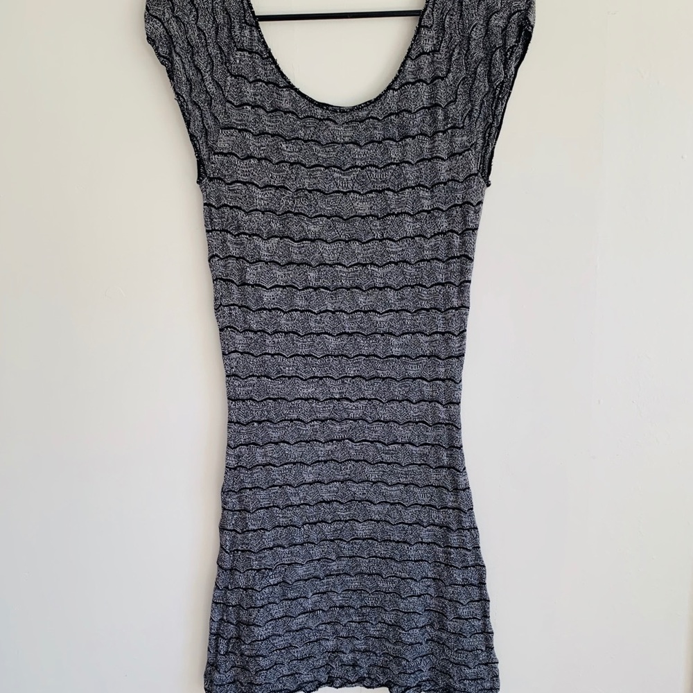 Free People Black & Grey Scallop Knit Tunic Dress